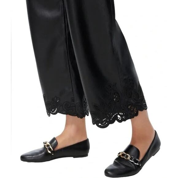 Chico’s Faux Leather‎ Cut Out Ankle Crop Wide Leg Trouser Pants Black Size 12 - Picture 2 of 13